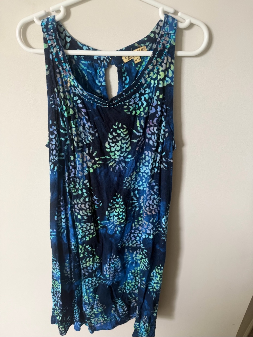 Pineapples Designed In Hawaii Girls Sleeveless Blue Pineapple Dress Size 11-12